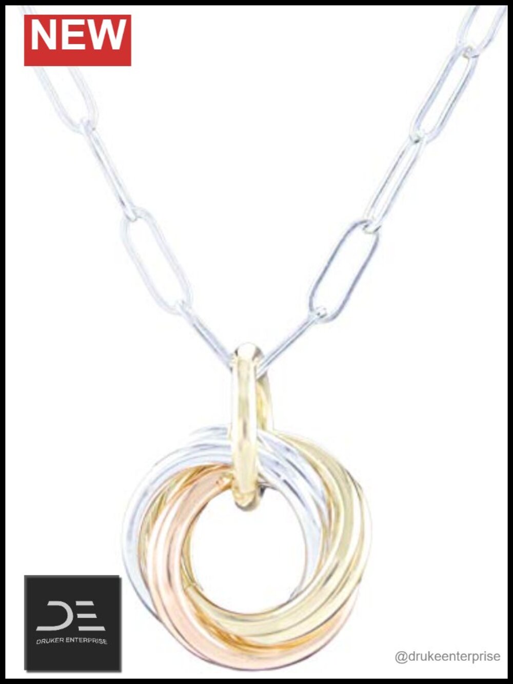 Tri Color 14K Gold Fill Sterling Silver Love Knot Pendant Necklace 20"